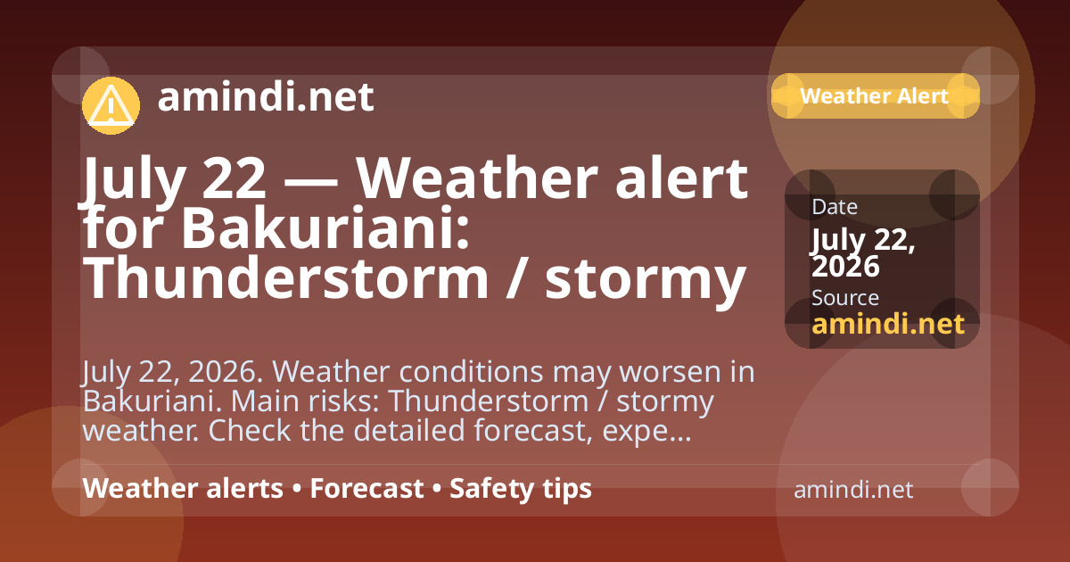 July 22 — Weather alert for Bakuriani: Thunderstorm / stormy weather