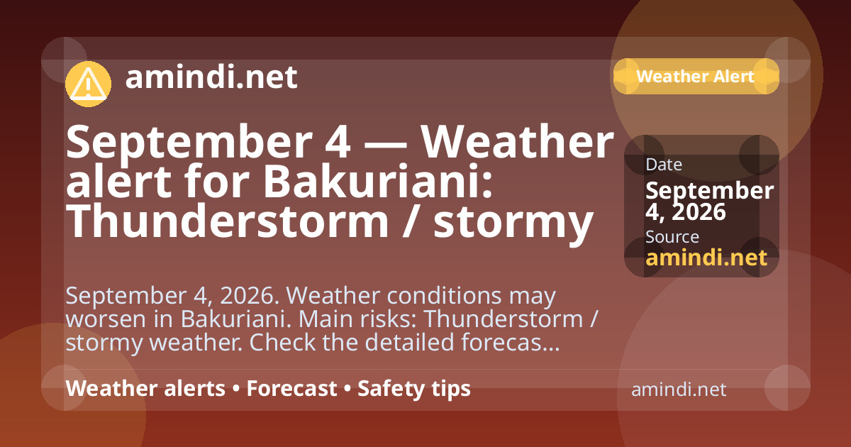 September 4 — Weather alert for Bakuriani: Thunderstorm / stormy weather