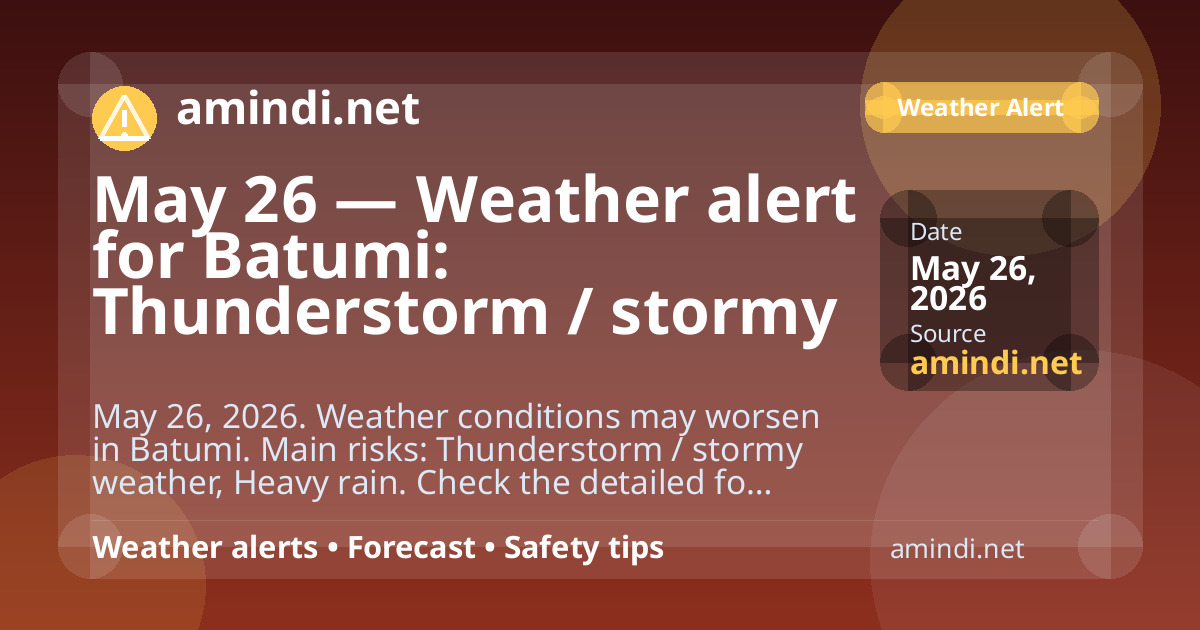 May 26 — Weather alert for Batumi: Thunderstorm / stormy weather, Heavy rain