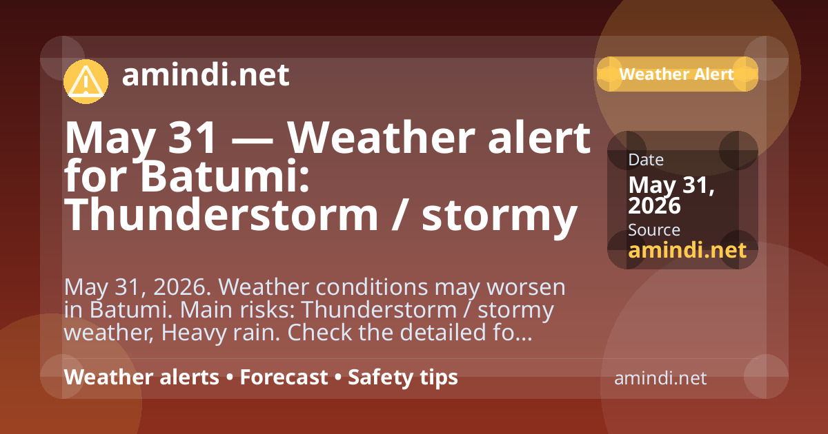 May 31 — Weather alert for Batumi: Thunderstorm / stormy weather, Heavy rain