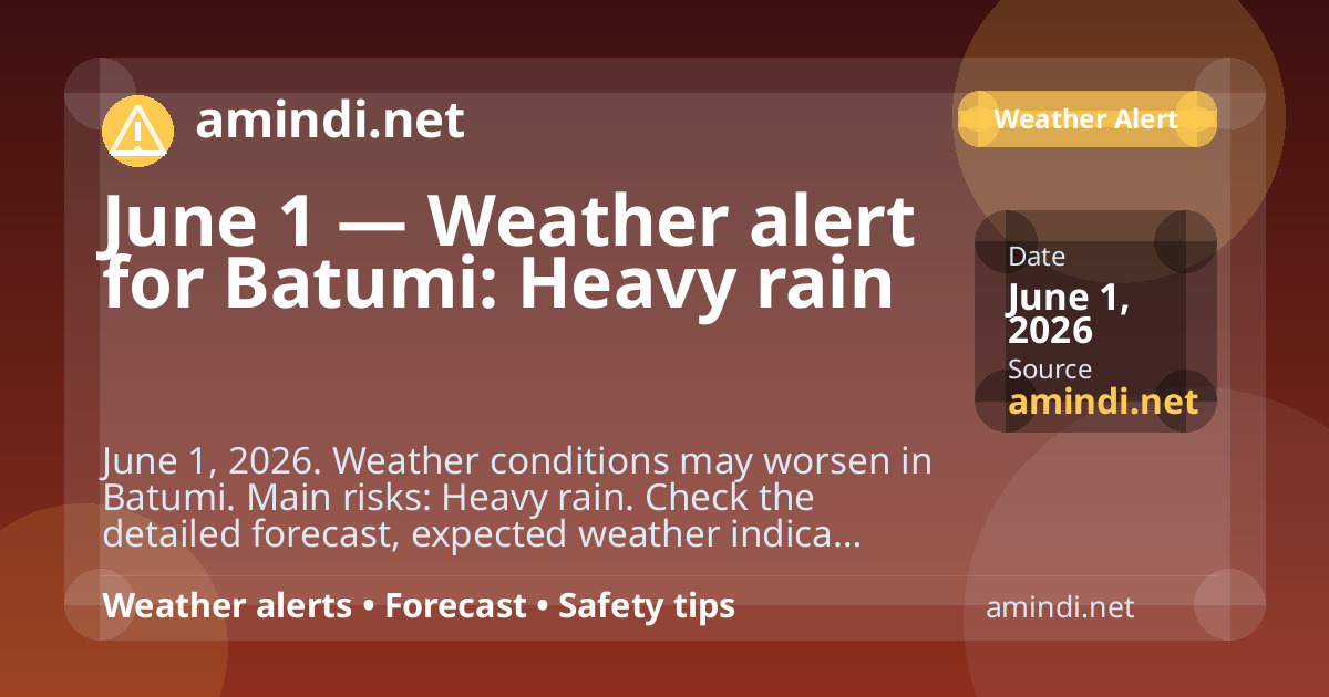 June 1 — Weather alert for Batumi: Heavy rain
