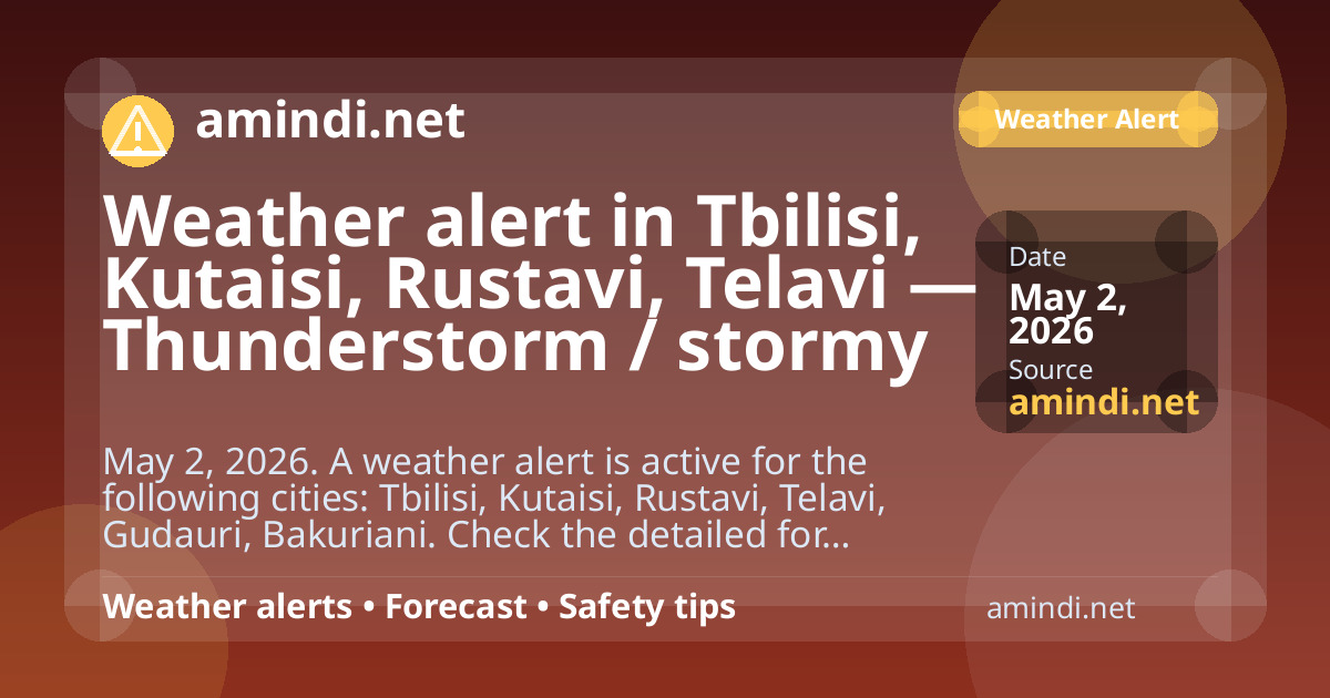 Weather alert in Tbilisi, Kutaisi, Rustavi, Telavi — Thunderstorm / stormy weather