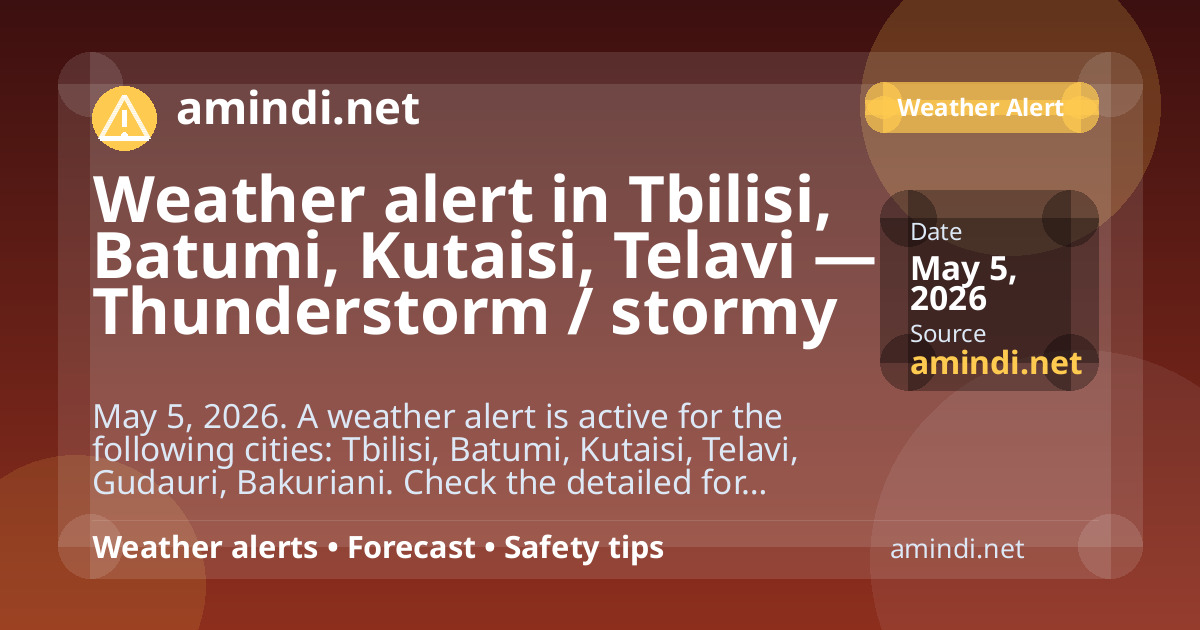 Weather alert in Tbilisi, Batumi, Kutaisi, Telavi — Thunderstorm / stormy weather