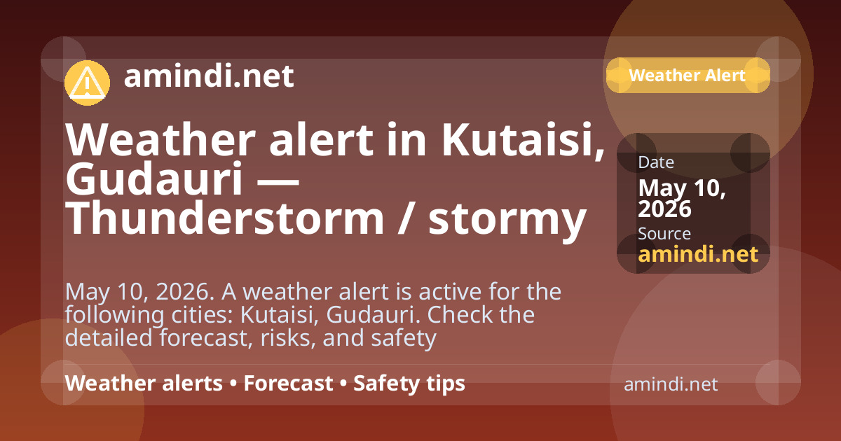 Weather alert in Kutaisi, Gudauri — Thunderstorm / stormy weather