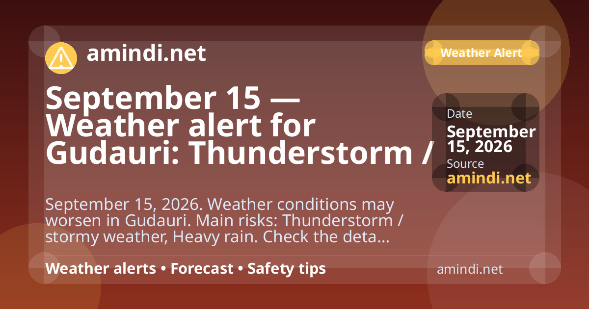 September 15 — Weather alert for Gudauri: Thunderstorm / stormy weather, Heavy rain