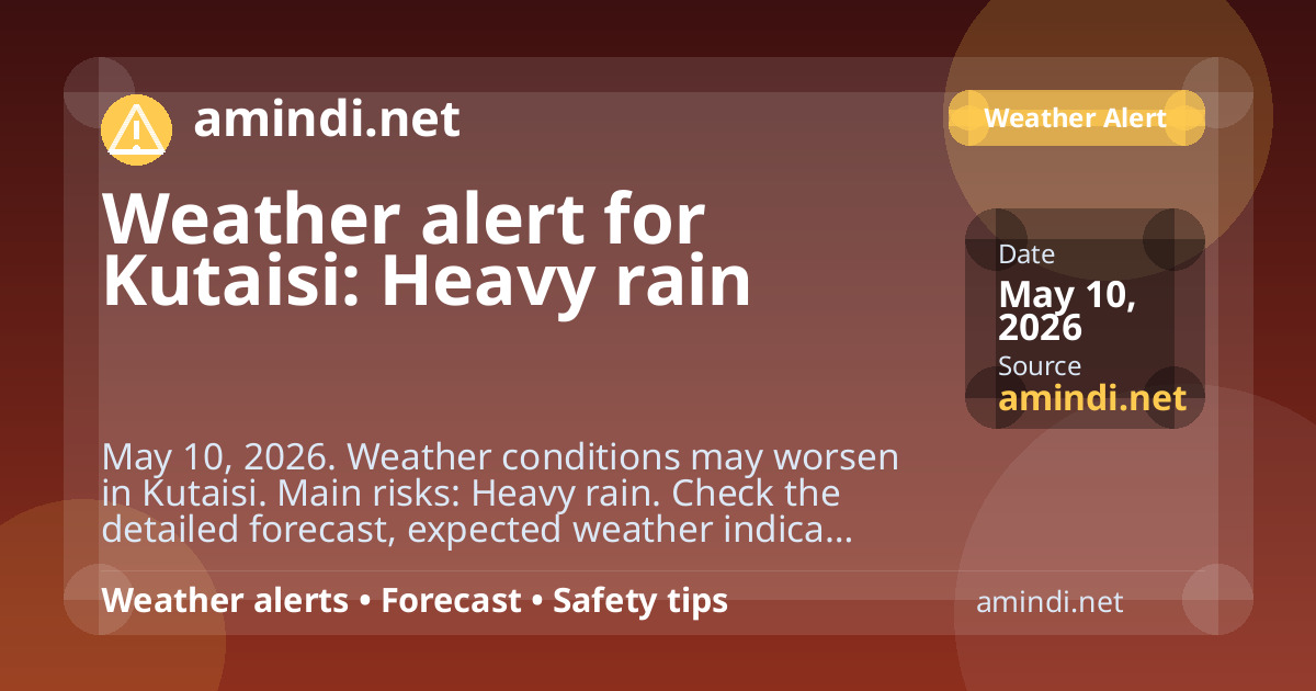 Weather alert for Kutaisi: Heavy rain