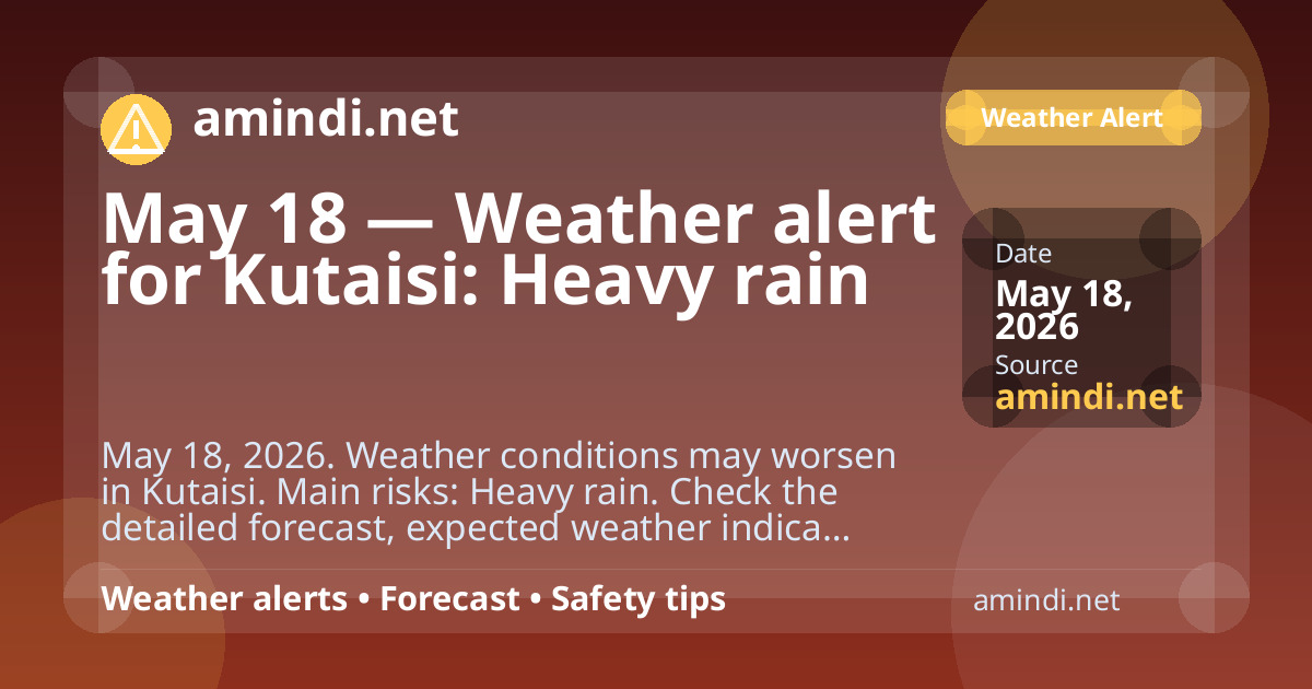 May 18 — Weather alert for Kutaisi: Heavy rain