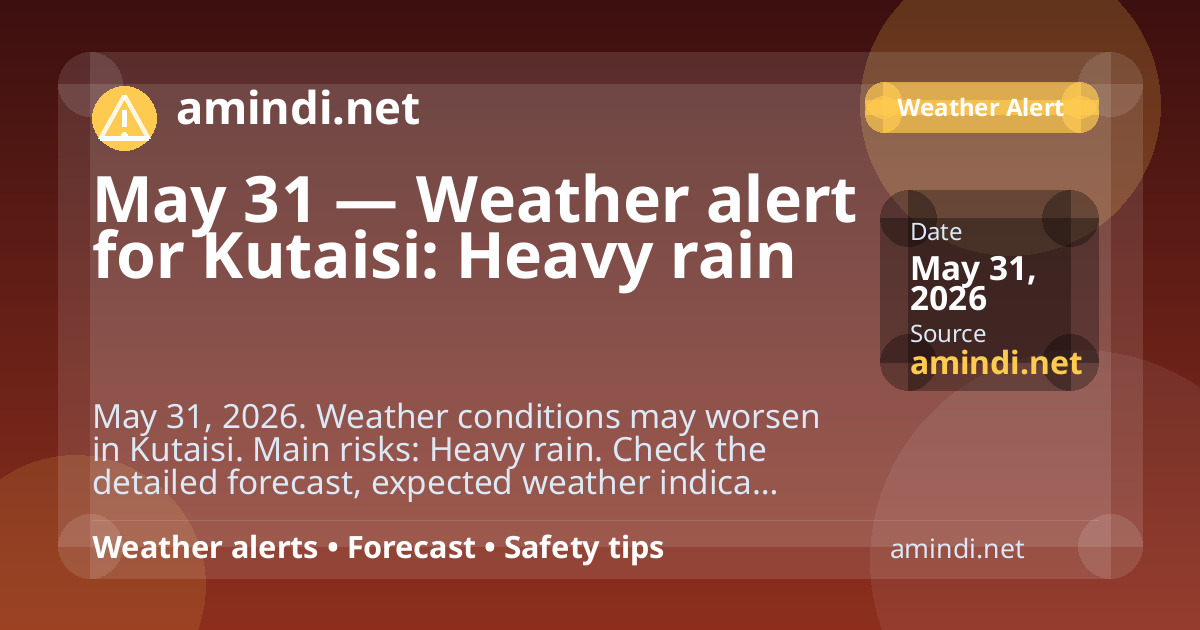 May 31 — Weather alert for Kutaisi: Heavy rain