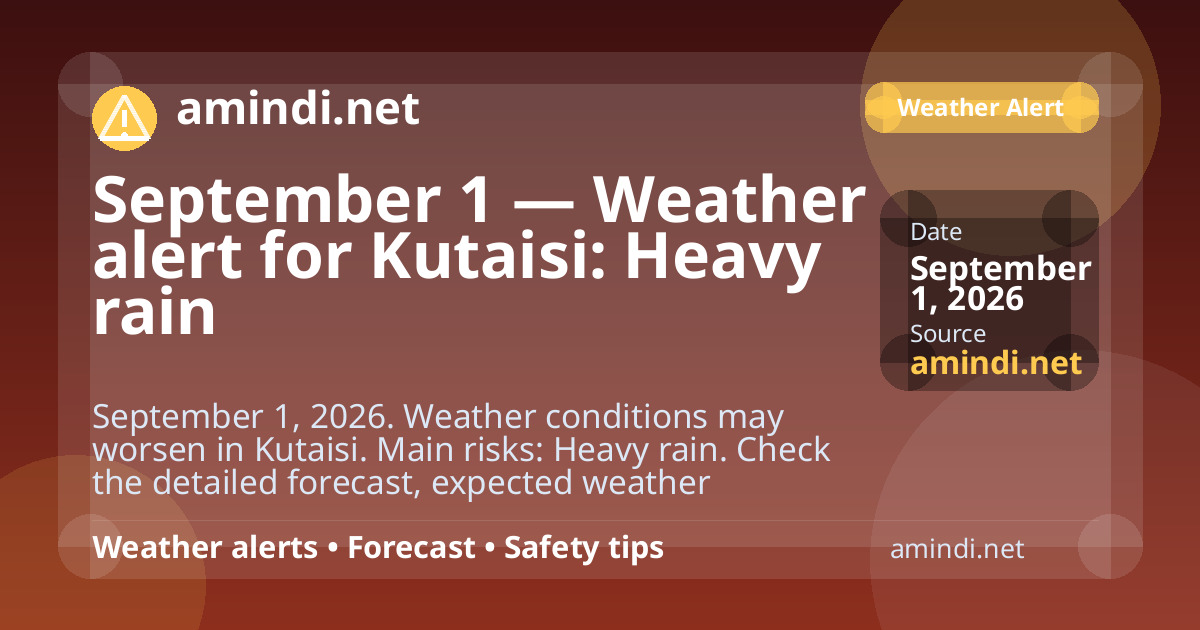 September 1 — Weather alert for Kutaisi: Heavy rain