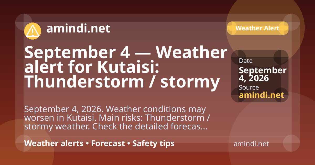 September 4 — Weather alert for Kutaisi: Thunderstorm / stormy weather