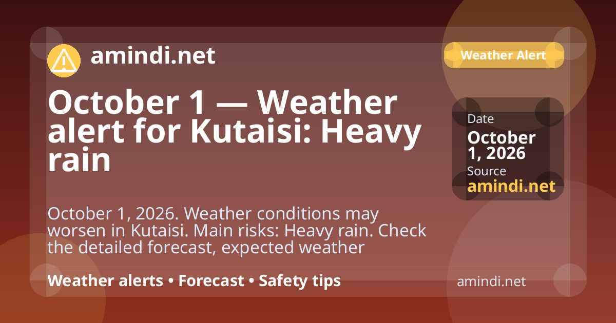 October 1 — Weather alert for Kutaisi: Heavy rain
