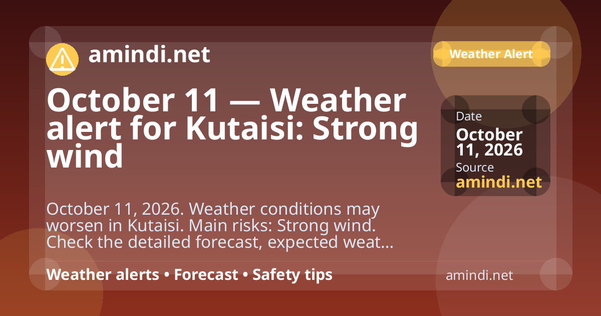October 11 — Weather alert for Kutaisi: Strong wind