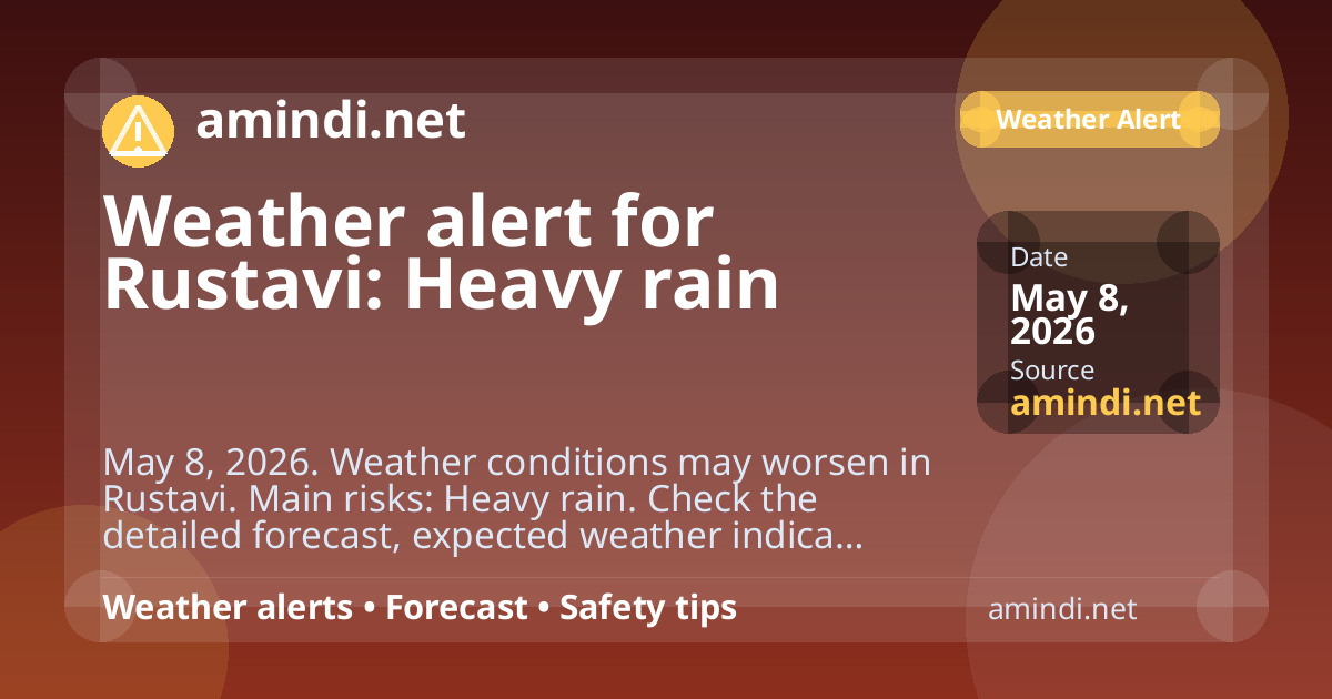Weather alert for Rustavi: Heavy rain