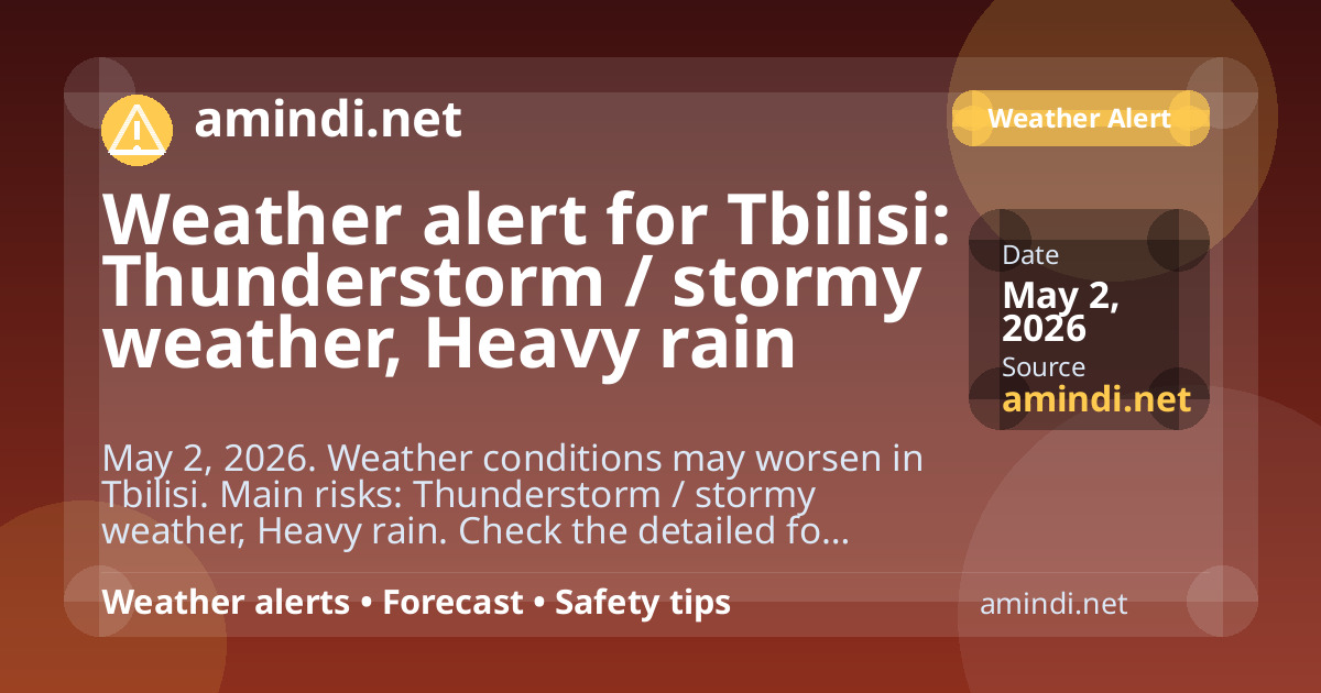Weather alert for Tbilisi: Thunderstorm / stormy weather, Heavy rain