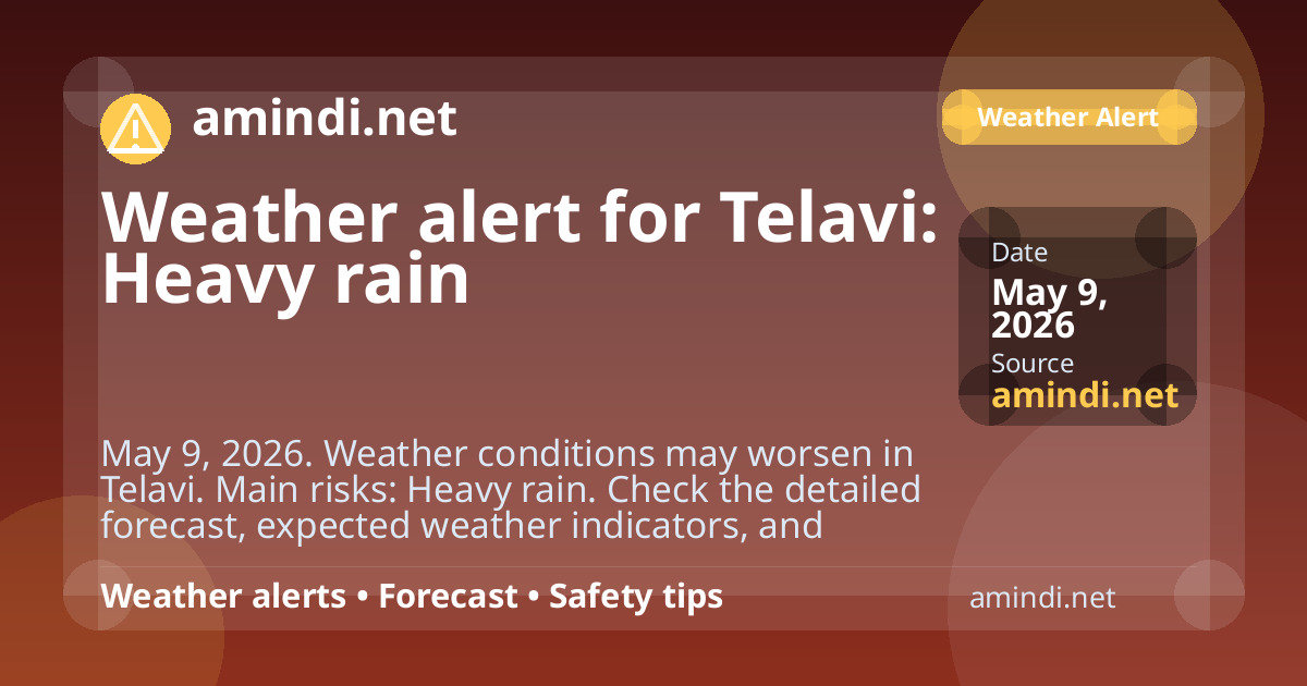 Weather alert for Telavi: Heavy rain