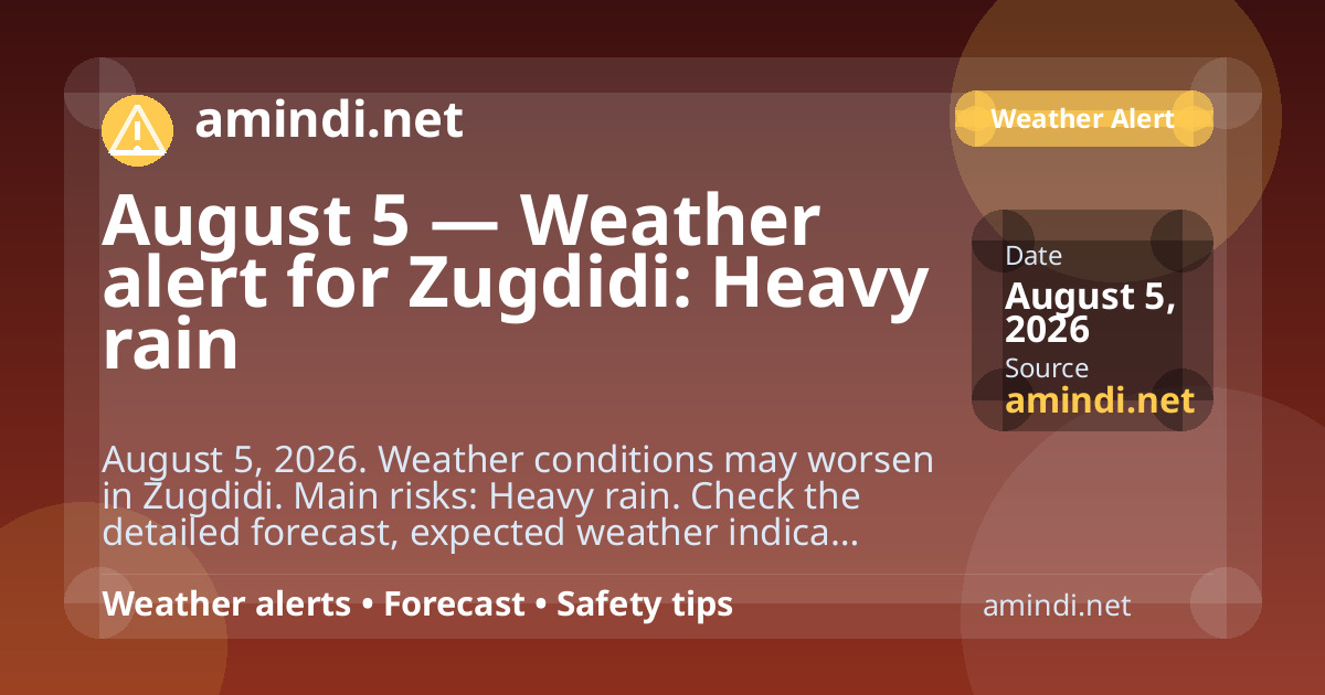 August 5 — Weather alert for Zugdidi: Heavy rain