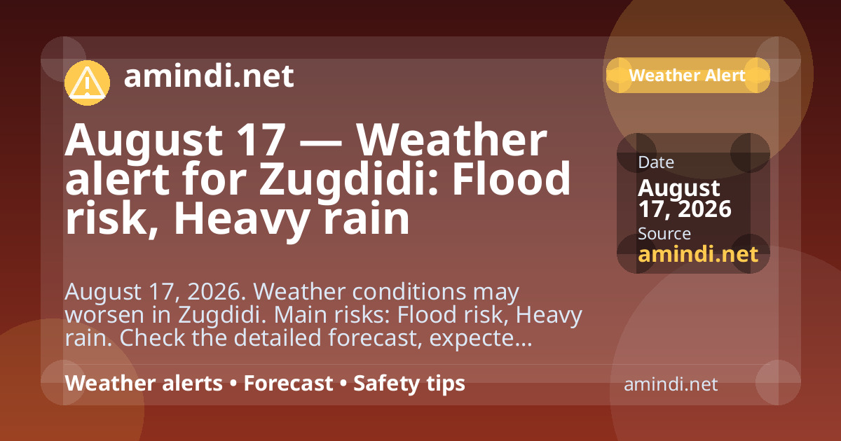 August 17 — Weather alert for Zugdidi: Flood risk, Heavy rain