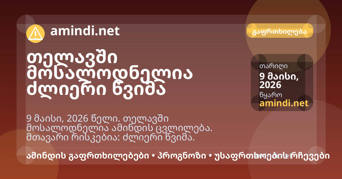 თელავში მოსალოდნელია ძლიერი წვიმა